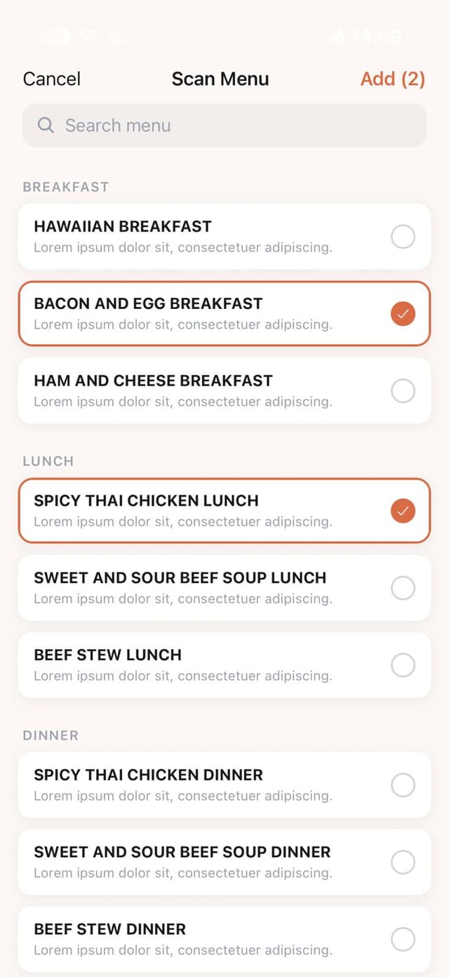 Restaurant menu scanning feature